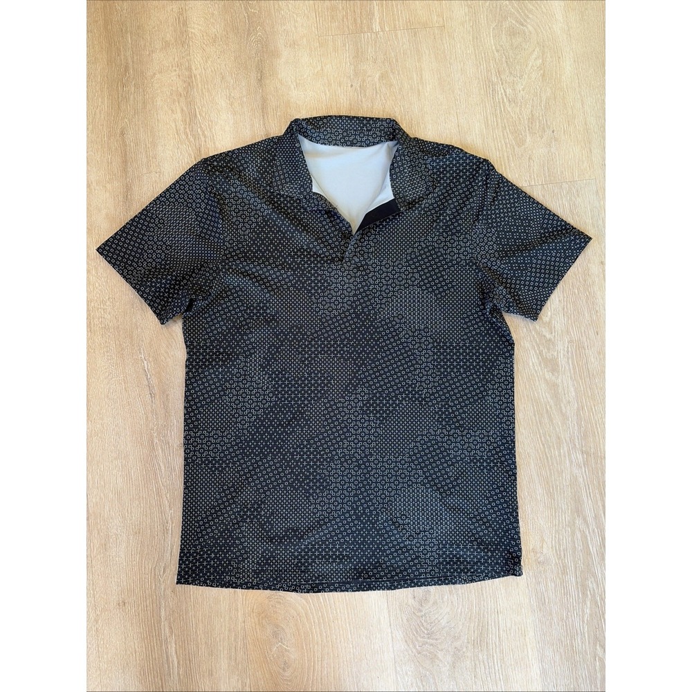 Men's Lululemon Airing Easy Polo Stretch Large Black/ Gray Geometric Print Golf